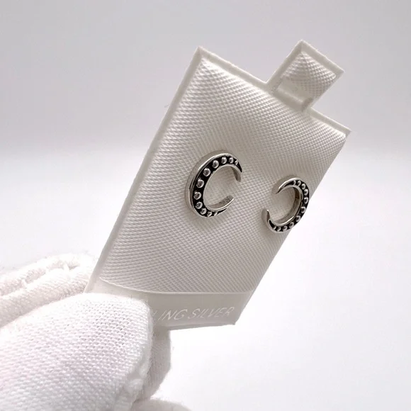 .925 Sterling Silver Crescent Moon Stud Earrings - Picture 6 of 12